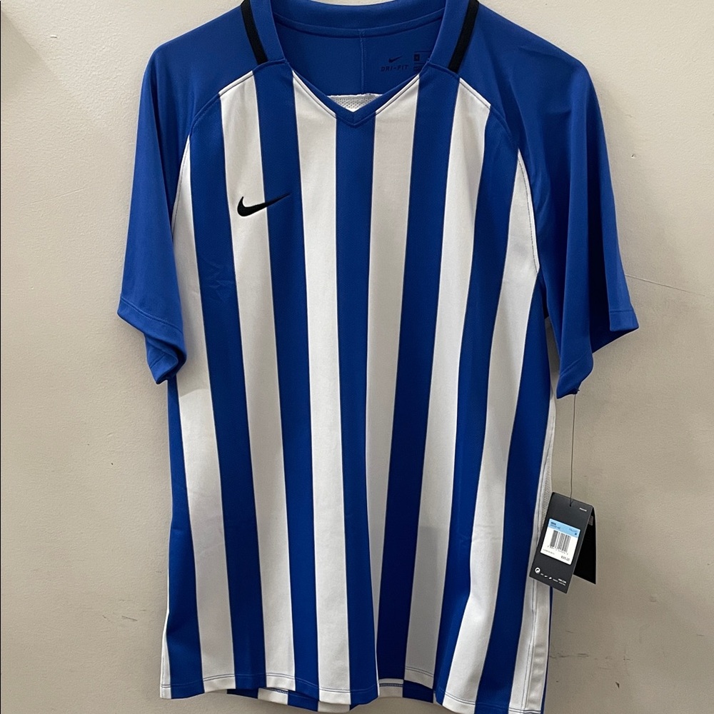 Nike Blue and White Striped Athletic Shirt